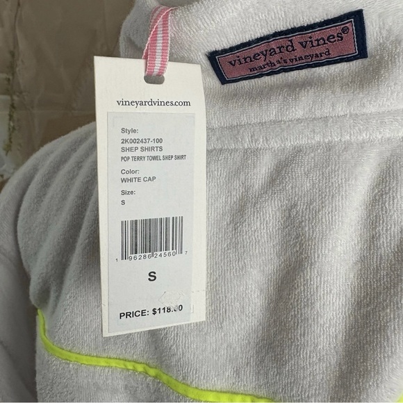 NEW Vineyard Vines Pop Terry Towel Shep White Pullover with Pink Accents - Picture 8 of 10
